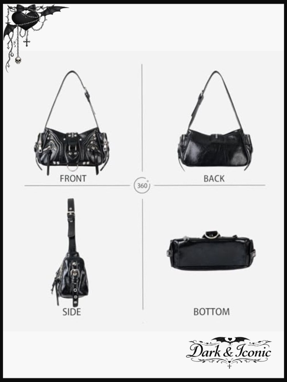 Small PU Leather Studded Shoulder Bag Mini Goth Punk Grunge Handbag - Picture 4 of 7